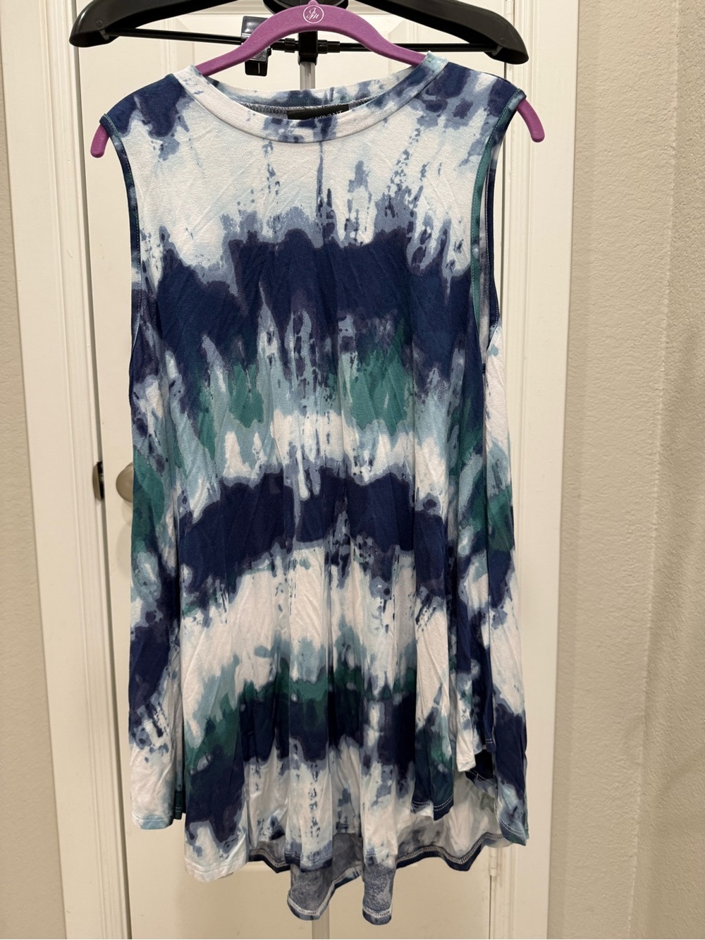 Lane Bryant Navy, Teal & White Tie-Dye Sleeveless Tank